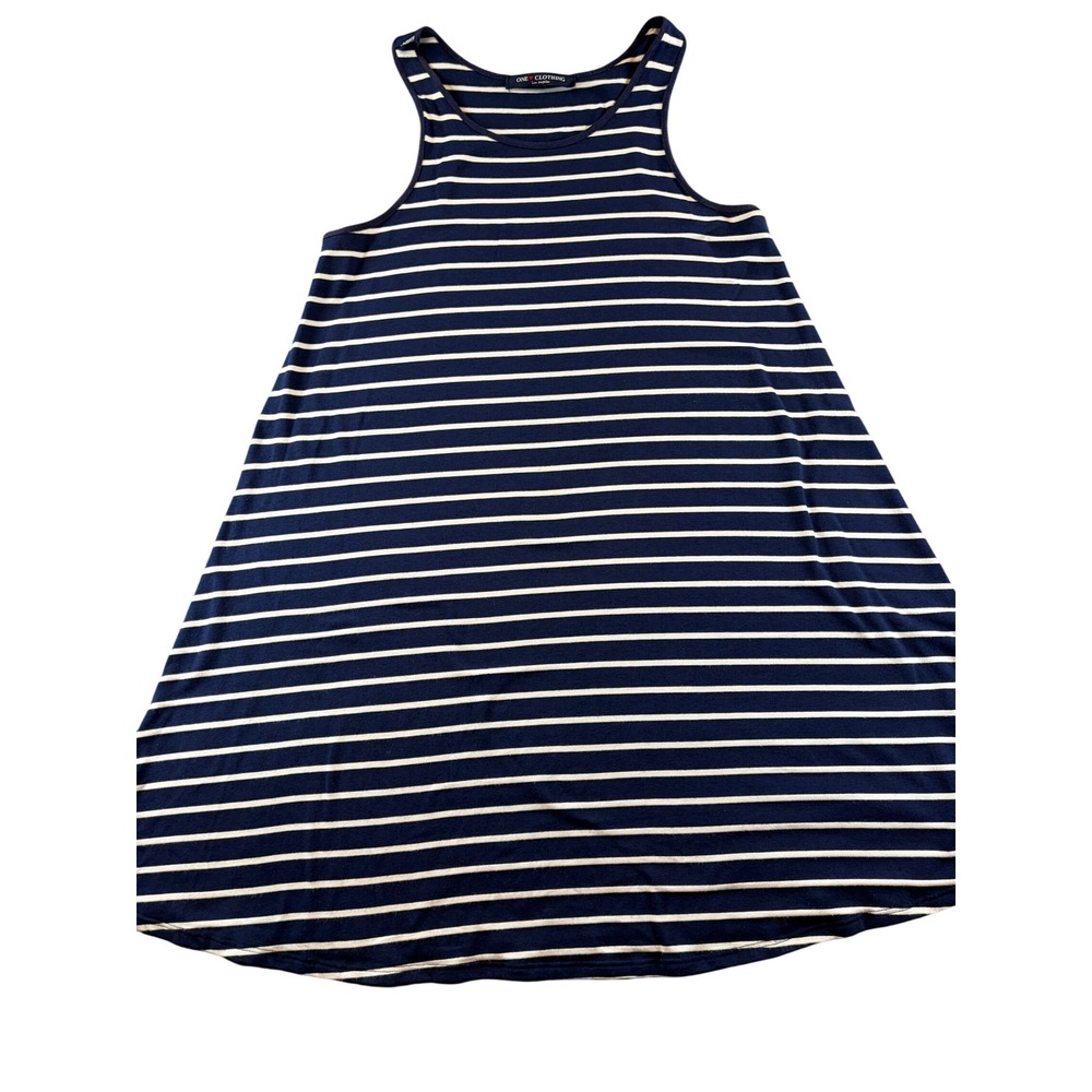 One Clothing Los Angeles Navy Blue White Striped Racerback Swing Mini Dress M